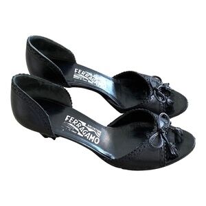 Salvatore Ferragamo Black Fringe Bow Pumps 6.5